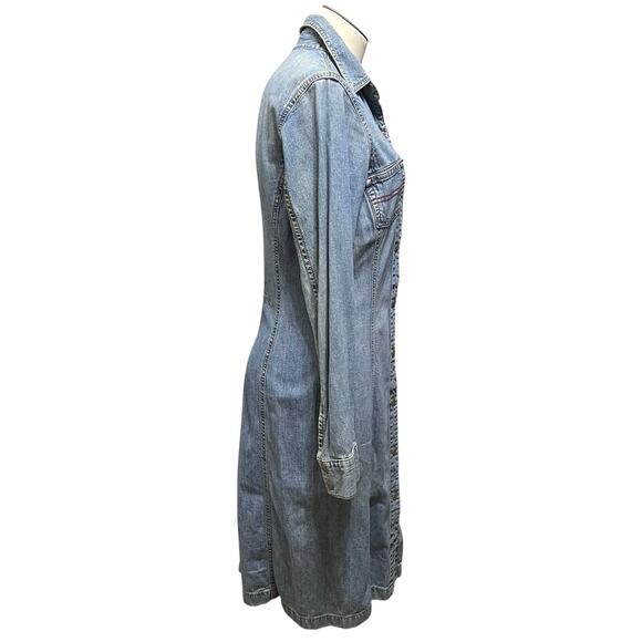 Guess Womens Vintage 90s Y2K Denim Snap Button Grunge Long Sleeve Dress Sz M - Picture 5 of 14